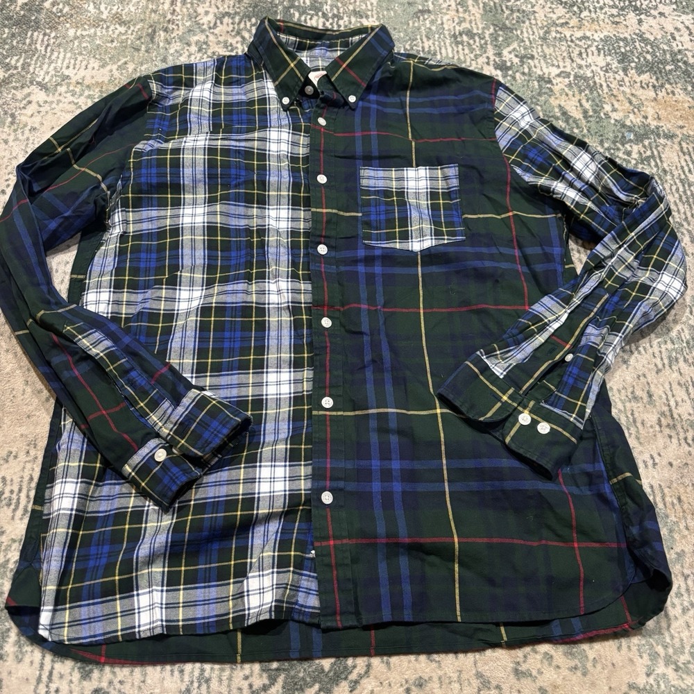 Brooks Brothers Red Fleece Men XL Mixed Plaid Fun Shirt Patchwork Tartan